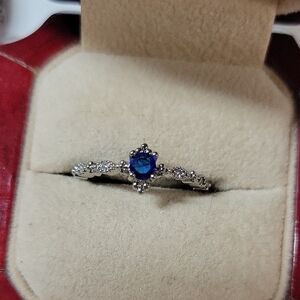 Silver Tone Blue Halo Ring - Elegant Women's Jewelry